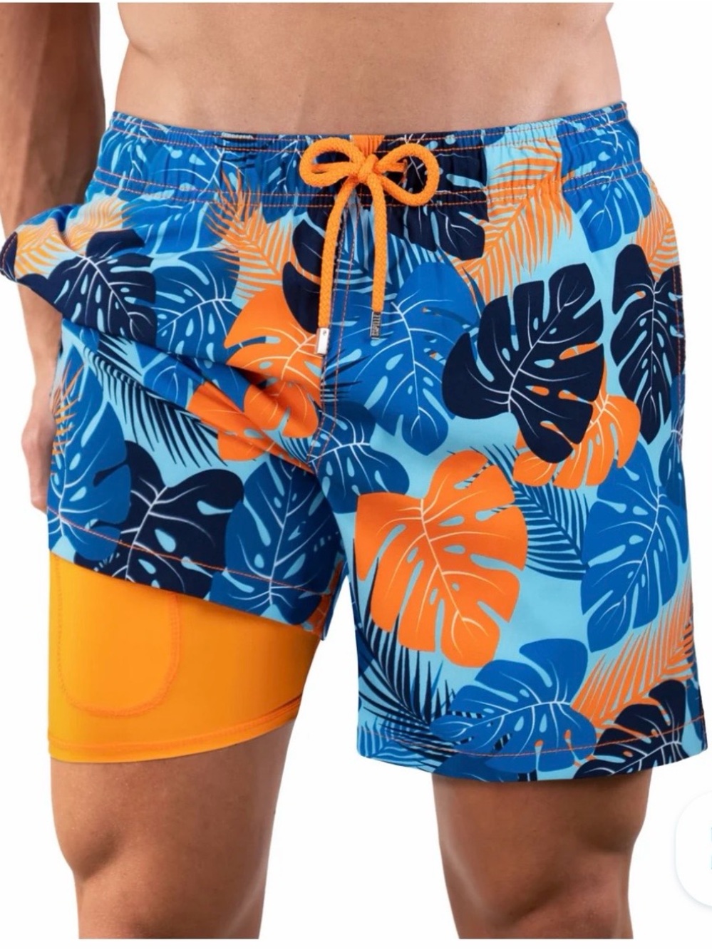 Capelle Men’s Premium Compression-Lined Hybrid Swim Shorts – Blue Jungle XXL
